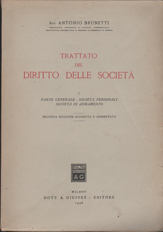 trattato del diritto delle societa' I - Antonio Brunetti - copertina