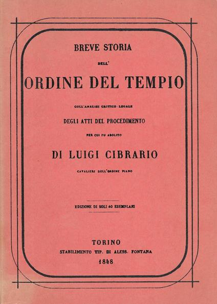 Breve Storia Dell ' Ordine Del Tempo - Luigi Cibrario - copertina