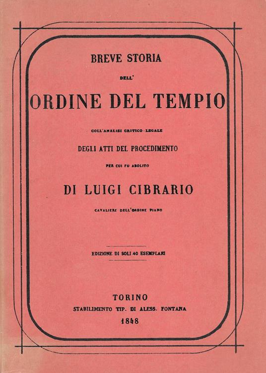 Breve Storia Dell ' Ordine Del Tempo - Luigi Cibrario - copertina