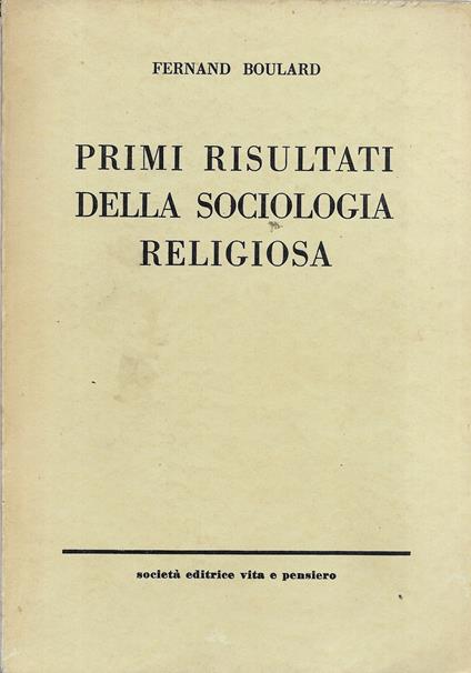 Primi Risultati Della Sociologia Religiosa - copertina