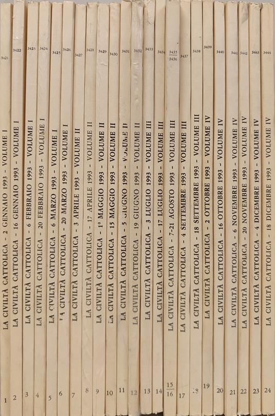 La civiltà cattolica anno 144. Annata completa 1993 n fascicoli 24 - copertina
