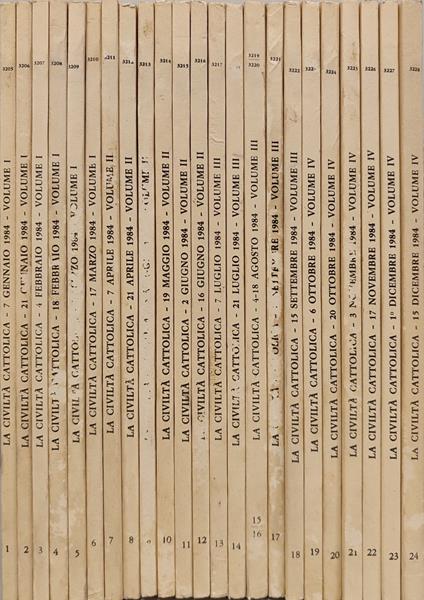 La civiltà cattolica anno 135. Annata completa 1984 n fascicoli 24 - copertina