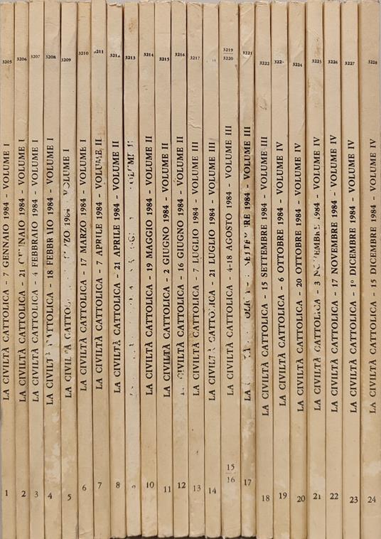 La civiltà cattolica anno 135. Annata completa 1984 n fascicoli 24 - copertina