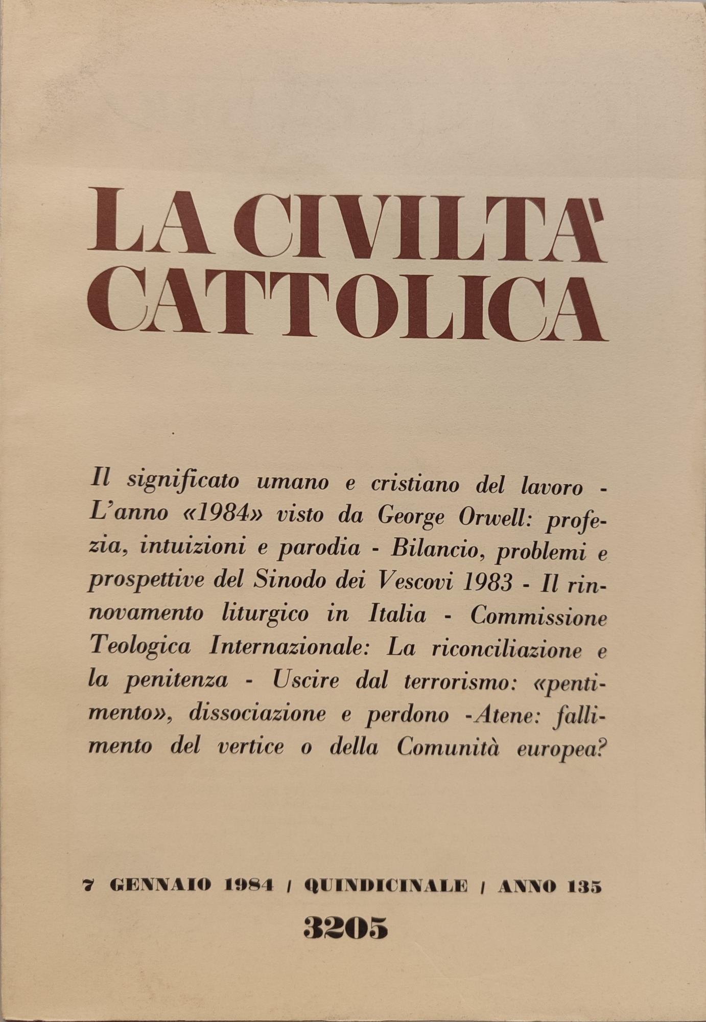 La civiltà cattolica anno 135. Annata completa 1984 n fascicoli 24