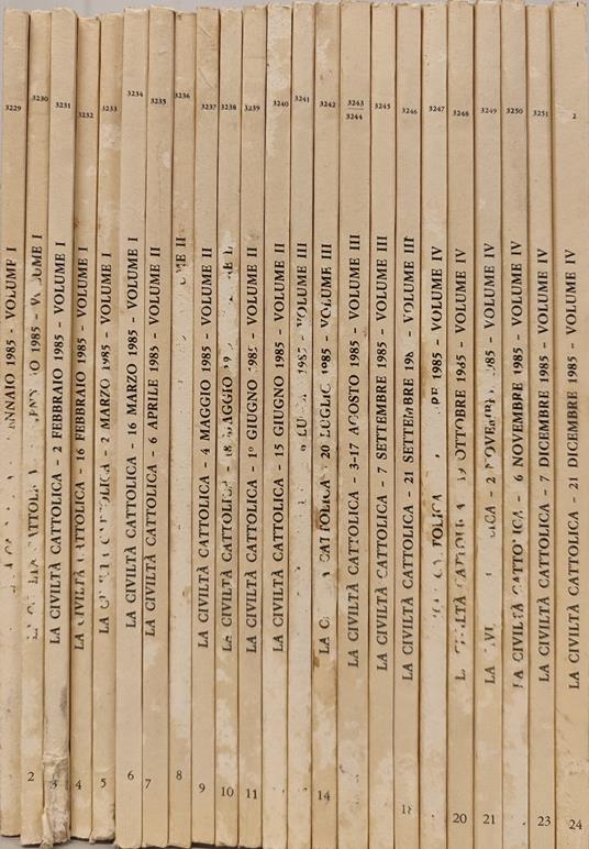 La civiltà cattolica anno 136. Annata completa 1985 n fascicoli 24 - copertina
