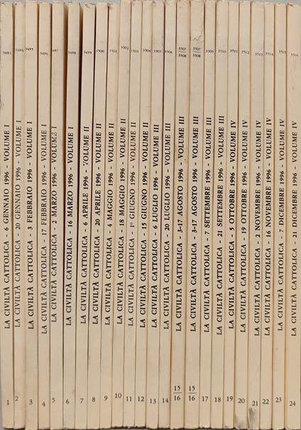 La civiltà cattolica anno 147. Annata completa 1996 n fascicoli 24 - copertina