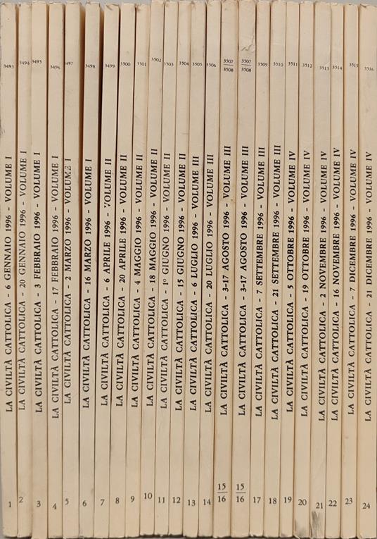 La civiltà cattolica anno 147. Annata completa 1996 n fascicoli 24 - copertina