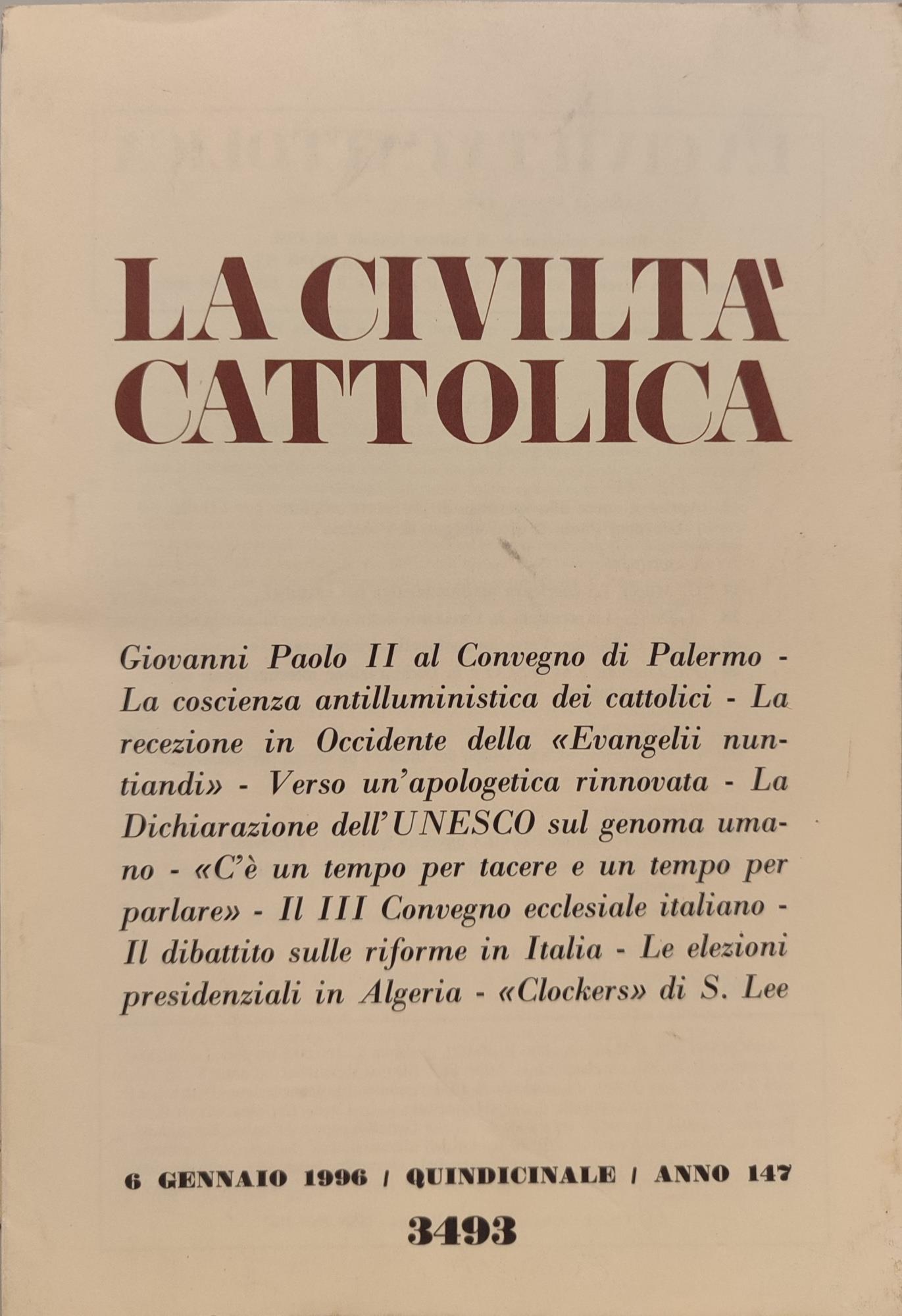 La civiltà cattolica anno 147. Annata completa 1996 n fascicoli 24