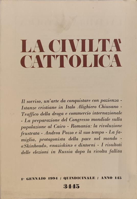 La civiltà cattolica anno 145. Annata completa 1994 n fascicoli 24 - copertina