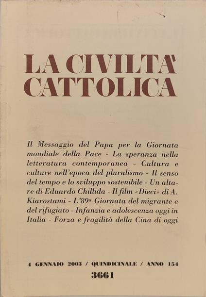 La civiltà cattolica anno 154. Annata completa 2003 n fascicoli 24 - copertina