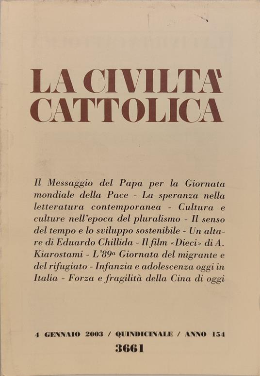 La civiltà cattolica anno 154. Annata completa 2003 n fascicoli 24 - copertina