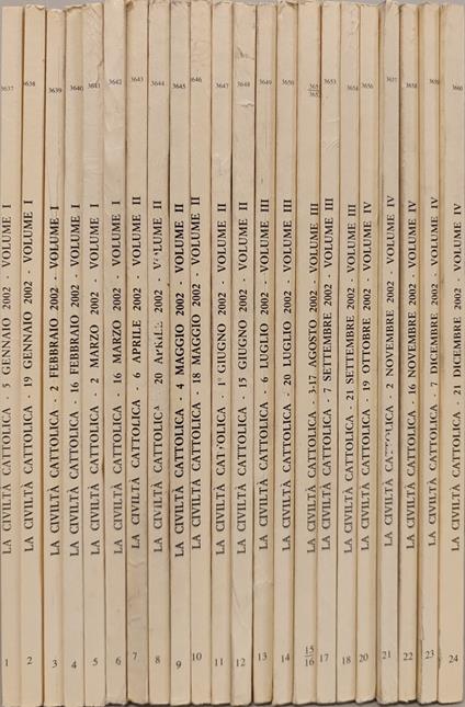La civiltà cattolica anno 153. Annata completa 2002 n fascicoli 24 - copertina