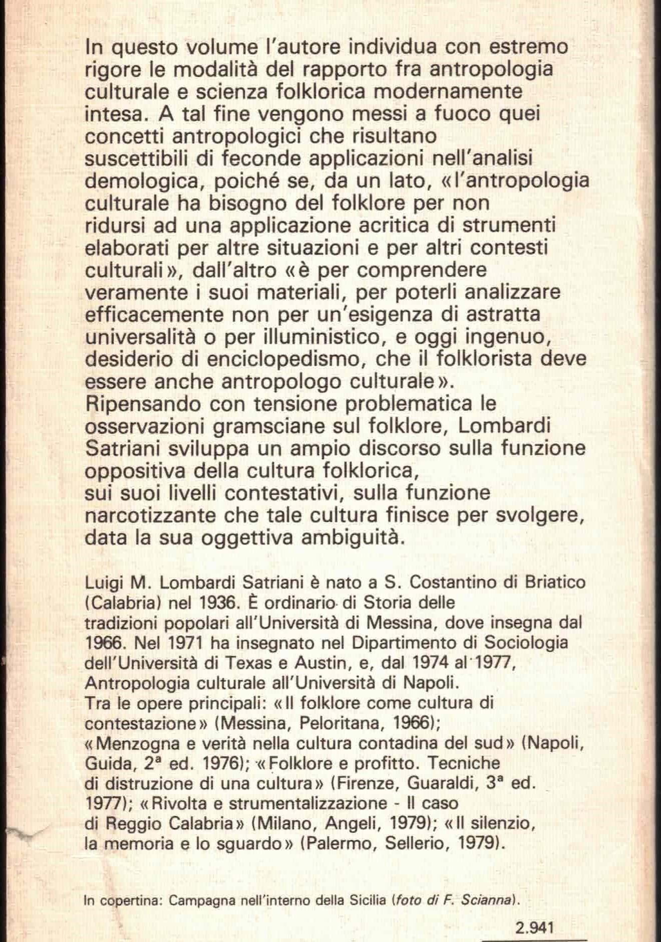 ANTROPOLOGIA CULTURALE E analisi della cultura subalterna