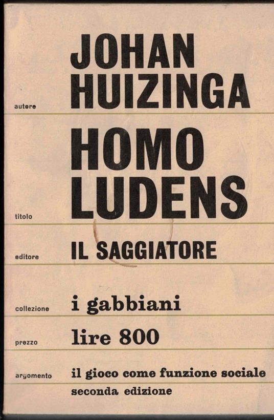 Homo ludens , - Johan Huizinga - copertina