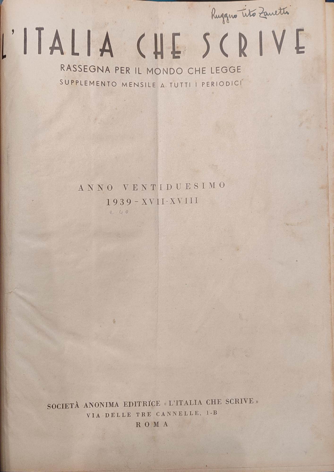 L' Italia che scrive 1939-40