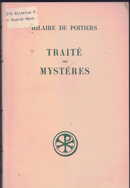 Traité des Mystères numero 19 Edition Bilingue Francais-Latin - copertina