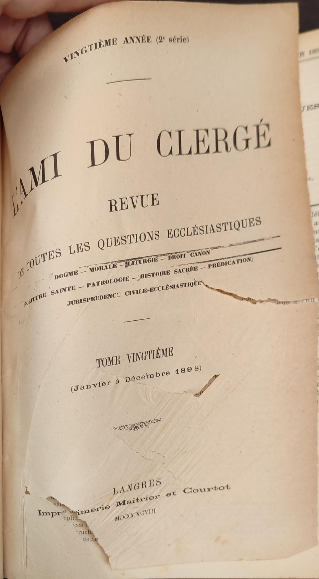L'ami du clergè. 7 annate rilegate 1892-1898. 7 tomi