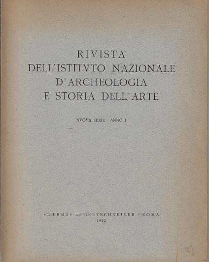 Rivista dell'Istituto nazionale d'archeologia e storia dell'arte, nuova serie, anno I, 1952 - copertina