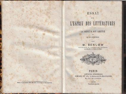 Essai sur l'esprit des littératures : la Grèce & son cortège, ou la loi esthétique - copertina
