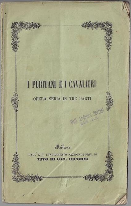 I puritani e i cavalieri: opera seria in tre parti - Carlo Pepoli - copertina