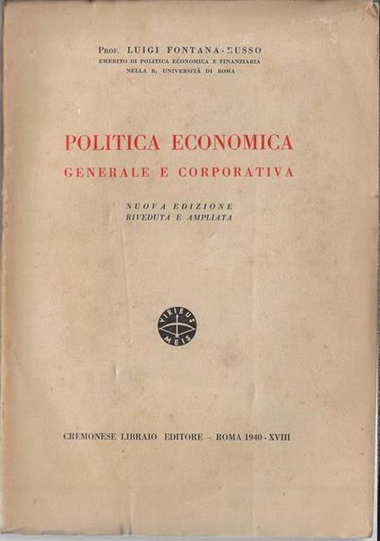 Politica economica : generale e corporativa - copertina