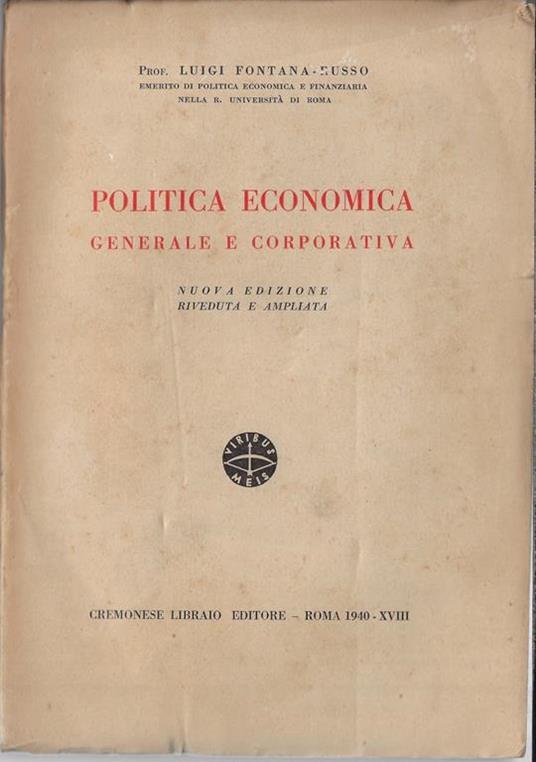 Politica economica : generale e corporativa - copertina