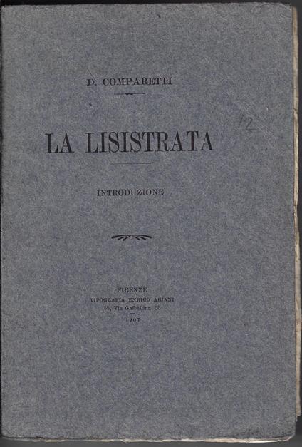 La Lisistrata : introduzione - Domenico Comparetti - copertina