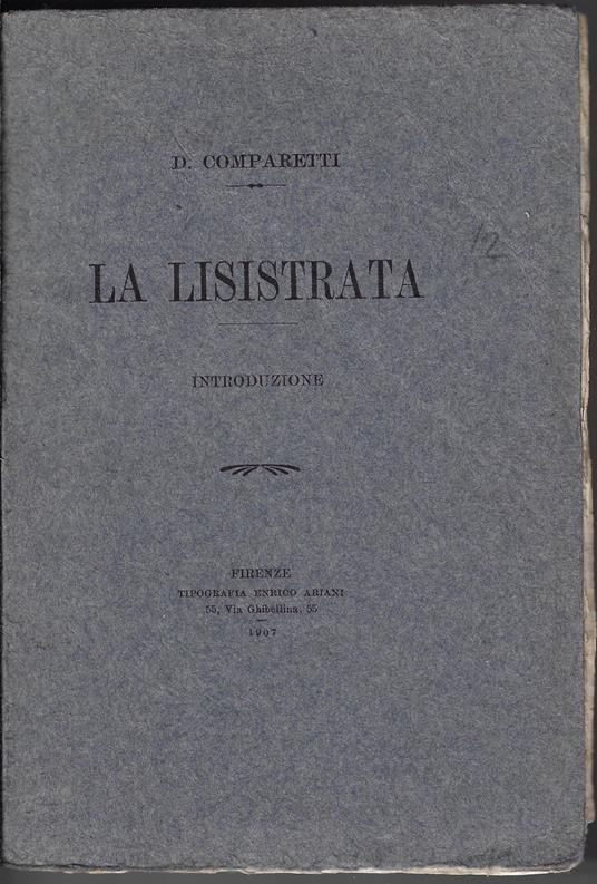 La Lisistrata : introduzione - Domenico Comparetti - copertina