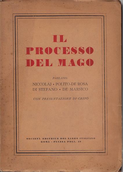 Il processo del mago - Alfredo De Marsico - copertina