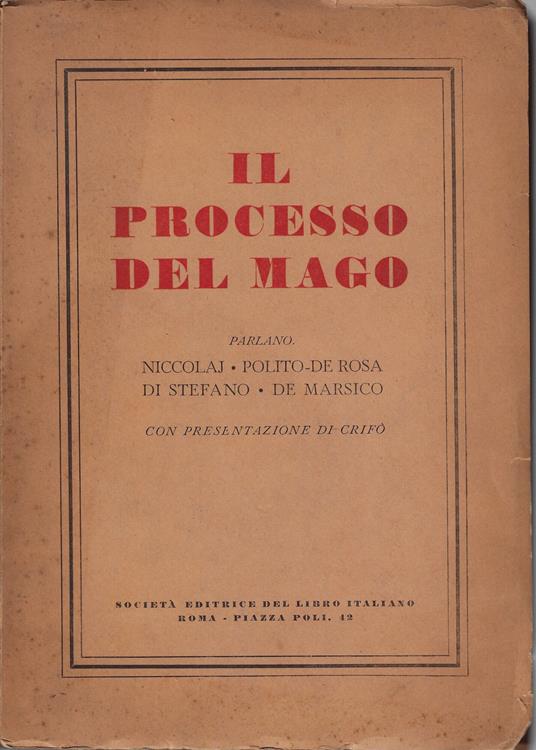 Il processo del mago - Alfredo De Marsico - copertina