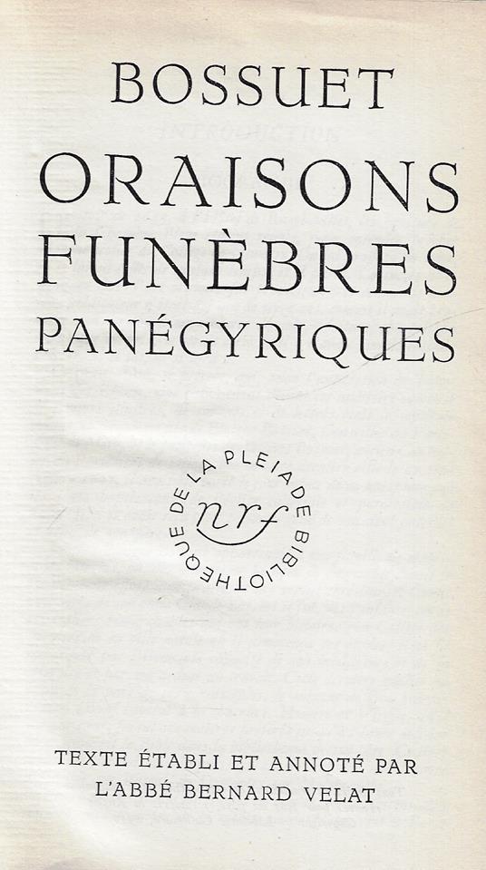Oraison funèbres, panégyriques - copertina