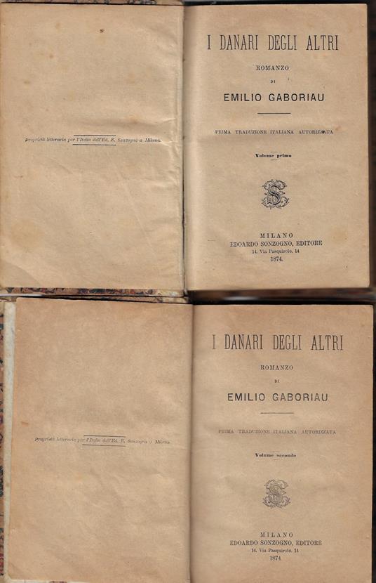 I danari degli altri (due volumi) - Émile Gaboriau - copertina