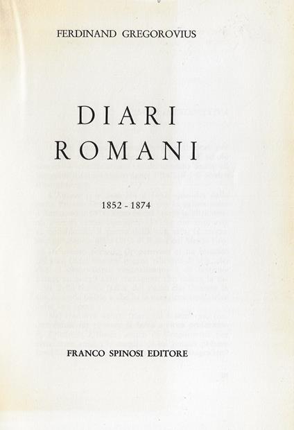 Diari romani : 1852-1874 - Ferdinand Gregorovius - copertina