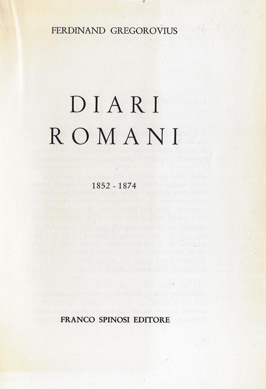 Diari romani : 1852-1874 - Ferdinand Gregorovius - copertina