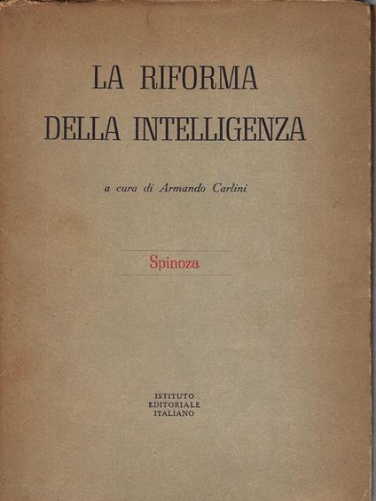 La riforma della intelligenza - Baruch Spinoza - copertina
