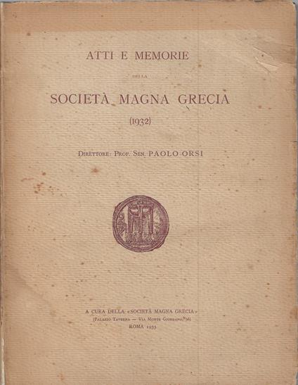 Atti e Memorie della Società Magna Grecia 1932 - copertina