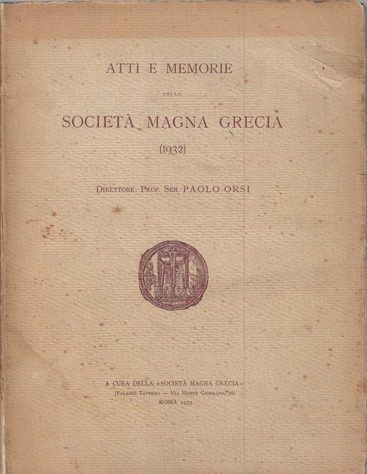 Atti e Memorie della Società Magna Grecia 1932 - copertina