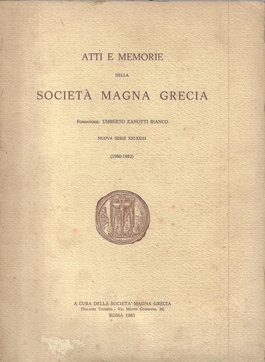 Atti e Memorie della Società Magna Grecia , Nuova serie XXII-XXIII, (1980-1982) - copertina