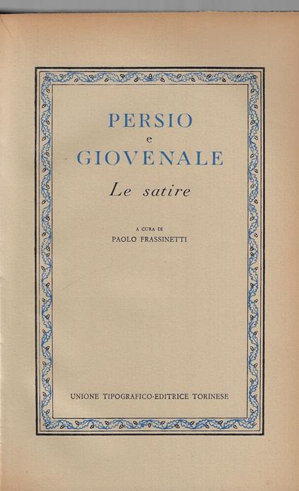 Persio e Giovenale : le Satire - A. Flacco Persio - copertina