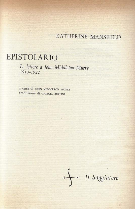Epistolario : Le lettere a John Middleton Murry : *1913-1922 " - Katherine Mansfield - copertina