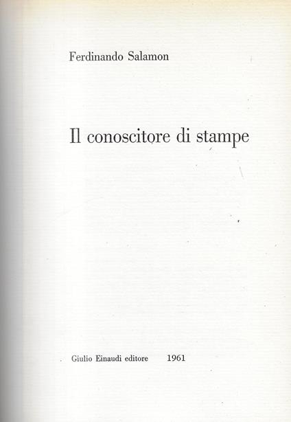 Il conoscitore di stampe - Ferdinando Salamon - copertina