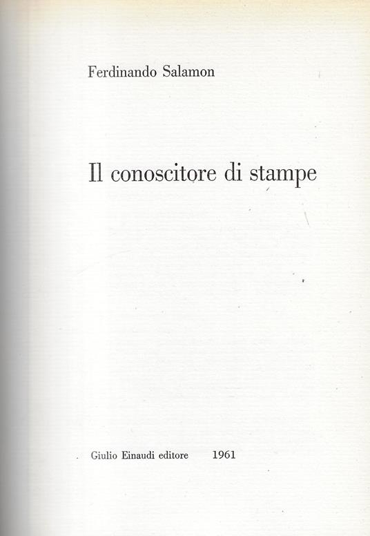 Il conoscitore di stampe - Ferdinando Salamon - copertina