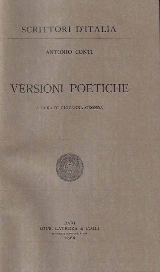 Versioni poetiche - Antonio Conti - copertina