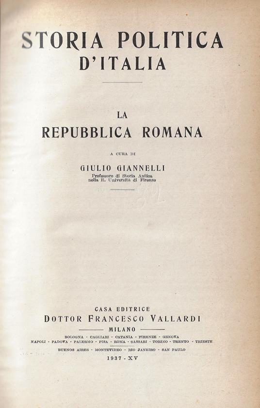 La Repubblica romana - Giulio Giannelli - copertina