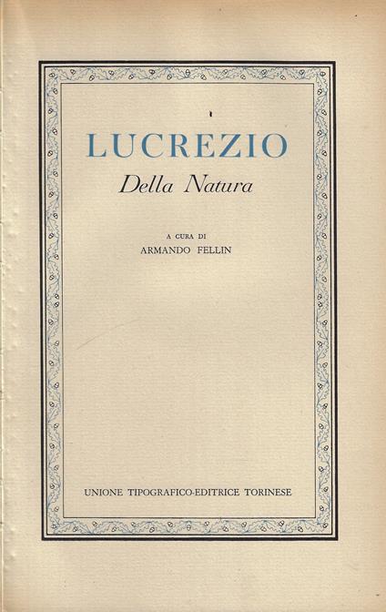 Della Natura - Tito Lucrezio Caro - copertina