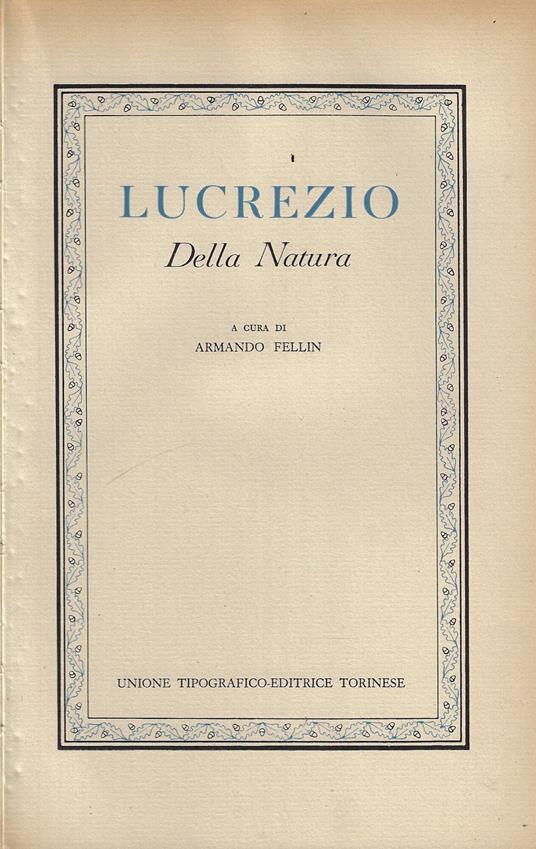 Della Natura - Tito Lucrezio Caro - copertina