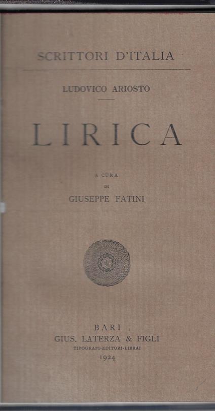 Lirica - Ludovico Ariosto - copertina