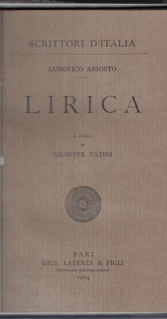 Lirica - Ludovico Ariosto - copertina