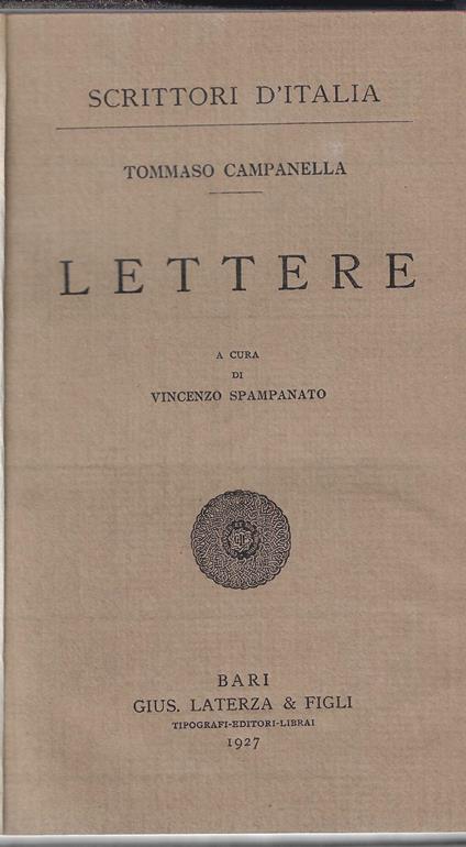Lettere - Tommaso Campanella - copertina