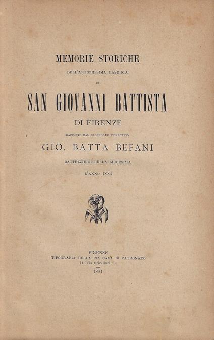 Memorie storiche dell'antichissima basilica di San Giovanni Battista di Firenze - copertina